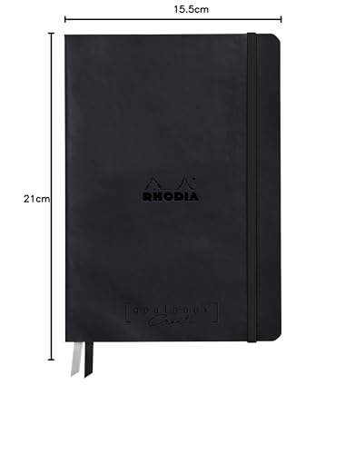 RHODIA 194150C - Bullet Journal Goalbook Creation Rigid Notebook Black - A5 15.5x21x2 cm - 100 pages Clairefontaine Paper Lavis Technique Plain White 200 g/m - 2 Ribbons - Faux Leather Cover - Image 2