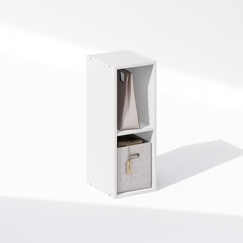 Image of Furinno Reed 2-Tier Closet Organizers and Storage, Closet Organizer, Open Shelf Closet Storage, for Wardrobe, Bedroom, Living Room, 8-Inch Width, White