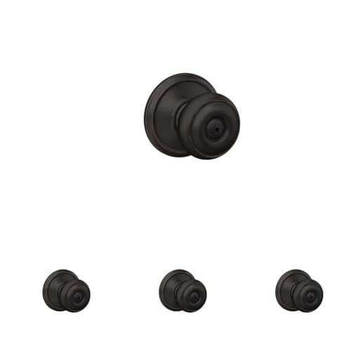 Image of SCHLAGE F40 GEO 716 Georgian Door Knob, Bed & Bath Privacy Lock, Aged Bronze (Pack of 4)