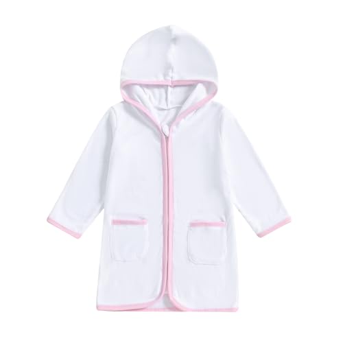 ZAXARRA kids robes for girls Hooded Zip Up Pockets Soft Contrast Color Long Sleeve Nightgowns Girls Summer Outfits