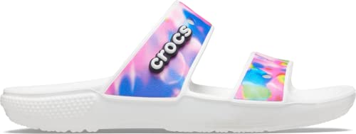 Crocs Unisex-Adult Classic Tie Dye Two-Strap Sandals, White/Pink, 12 Men/14 Women #TOP4
