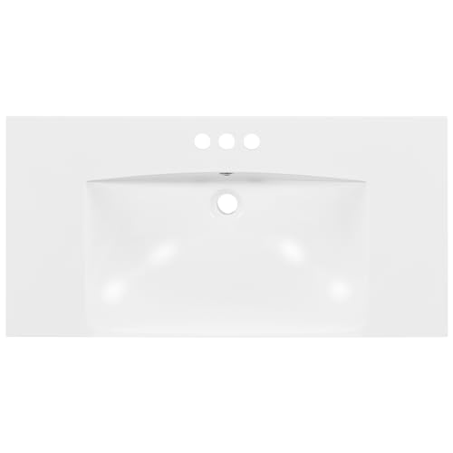 Merax Bathroom Vanity Sink Top, 36” x 18” Rectangular Resin Single Sink Basin Vanity Top with Integrated Sink, 4-Inch Faucet 3 Hole Spread, White (36')