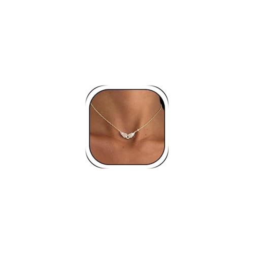 JAVARNV Angel Wing Pendant Necklace Gold Silver Rhinestone Crystal Sparkling Elegant Dainty Jewelry Gift for Women