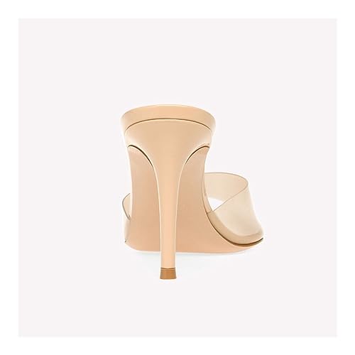 Transparent High Heeled Slippers, Thin Heeled Pointed Toe, High Heeled Sandals with Exposed Toes, Sizes 5-10(Apricot,10)4
