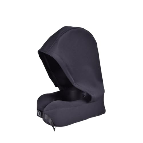 フード付きメモリーコットンU字型枕ネックキャップ旅行オフィスシェーディング昼寝快適収納(Black)