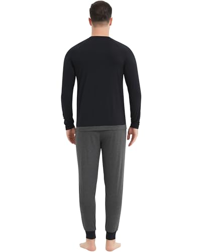 Image of NACHILA Mens Pajamas Set Long Sleeve Henley Sleepwear Top Soft Jogger Pants Pajamas Cool Pjs Set,Viscose Made from Bamboo