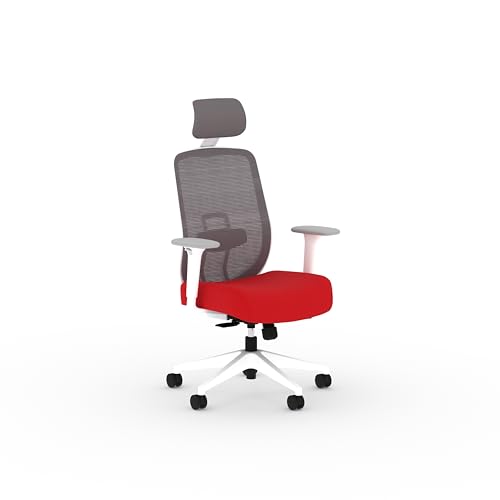 Image of HON Altern Ergonomic Office Chair with Headrest, Mid‑Back Mesh Desk Chair, Adjustable Arms, Seat Slide, Synchro‑Tilt, Rolling Computer Seat for Home Office, White Frame, Ruby