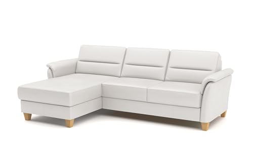 CAVADORE Leder-Ecksofa Palera mit Longchair / Landhaus-Couch mit Federkern + massiven Holzfüßen / 244 x 89 x 163 / Leder Weiß CAVADORE Leder-Ecksofa Palera mit Longchair / Landhaus-Couch mit Federkern + massiven Holzfüßen / 244 x 89 x 163 / Leder Weiß