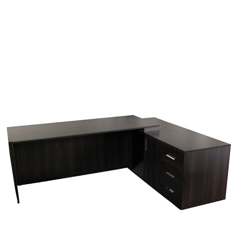 Image of Lakdi The Furniture Co Director Office Table for L-Shape Made in Particle Board with Side Unite and Openable Shutter & Storage Wire Manager,CPU Storage Luxury Executive Desk Brown Color- (LDL-532)