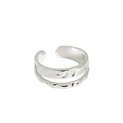 Anneau réglable en argent S925 style texturé irrégulier pour femme élégante