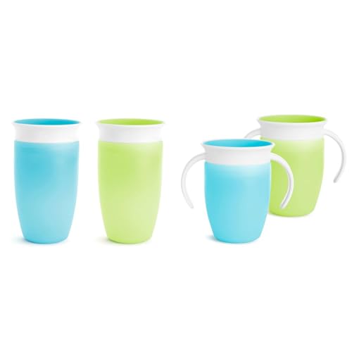 Image of Munchkin Miracle 360 Toddler Sippy Cups, 6 Months and 1 Year Old, Spill Proof, 7 and 10 Ounce, 4 Pack, Blue/Green
