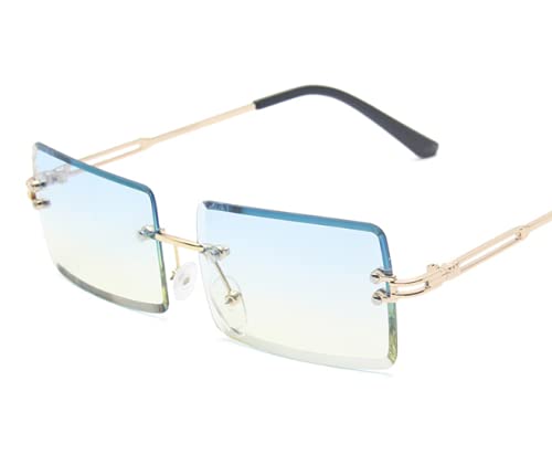 Lunettes de soleil rétro pour femme - Sans monture - Dégradé - Or - bleu ciel Cover