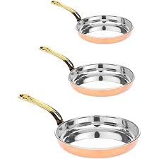 SHIV HOME WORLD Copper Steel Fry Pan with Brass Handle for Serving House/Hotel/Restuarent Set of 3 Pcs(Small/Medium/Big)