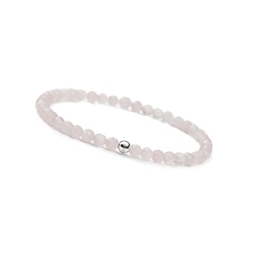 Pulsera de perlas para damas con genuina Cuarzo Rosa y cuenta de plata 925 I Pulsera de piedras naturales hecha con cuentas de piedras preciosas facetadas de 4mm - Incluye bolsa de regalo Cover