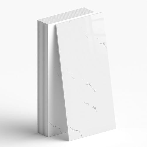 Vieshful 10 Piezas Azulejos Adhesivos 30x60cm, Imitación Mármol, Azulejos Adhesivos Impermeables para Cocina, Baño, Salón o Paredes TV, Blanco (No son azulejos reales)