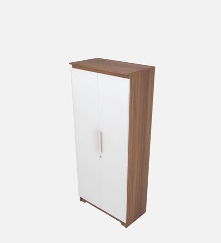 Image of COUCH CULTURE Amber Engineered Wood 2 Door Wardrobe | Almirah | Wardrobe with Hanging Rode and Lock | Storage Organizer | Multipurpose Almirah | 4 Shelves | 1 Year Warranty - White & Leon Teak