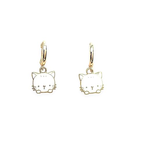 Boucles d’Oreilles Dorées Femme Chatons Blanc ou Rose – Créoles Petites Plaquées Or – Pendentif Chats – Cadeau Original Femme Fille – ASTER...