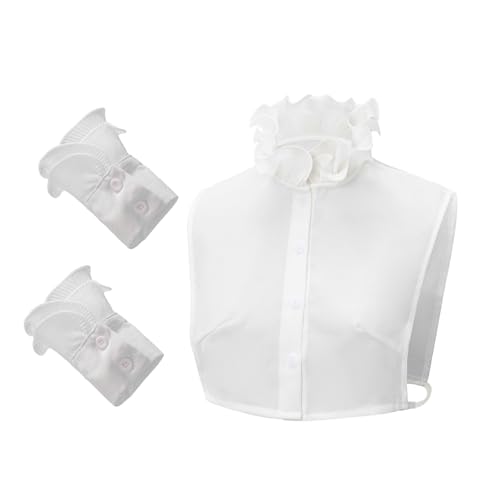 Moda Ruffle A Vierle Camisetas De Suéter Para Camisa Incluye 2 Mangas Falsas Puños De Muñeca Mujeres Elegantes Insertar Camisa De Cuello Falso, blanco, Talla única