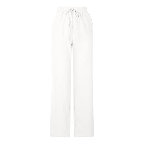 Linen Pants For Men Casual Mid Rise Leisure Pants Outdoor Sports Relaxed Fit Sweatpants Workout Running Jogger Pants White #TOP4