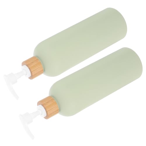 CIYODO 2 Piezas Botellas Rellenables con Bomba para Champú y Jabón Líquido Dispensador Reutilizable de Loción para Cocina y Baño Diseño Elegante con Bomba de Bambú y Material Plástico