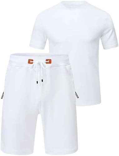 QPNGRP Men's Outfits Zipper Pocket Shorts and T-Shirt 2 Piece Set Sweatsuit