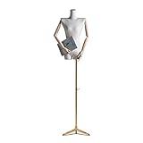 OUPAIAI Maniqui Costura Mujer Busto de Señora Maniquies Torso, Coser El Tronco con Brazo Madera Extraíble Y Una Base Trípode Metal Ajustable en Altura, Maniquí para Mostrar Ropa Y Joyas(Gold)