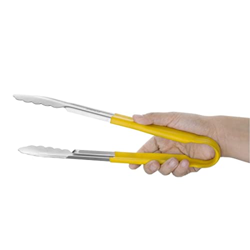 Chabrias Ltd 12" Utility Kitchen Tongs – Yellow Colour-Coded Stainless Steel, Non-Slip Vinyl Grip, Dishwasher Safe Serving & Cooking Tongs (12 inch / 30 cm)
