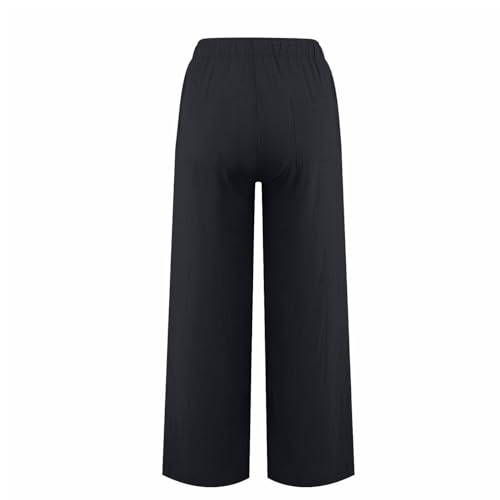 Pantalon lin noir à jambes larges idéal pour le bureau et les sorties en ville