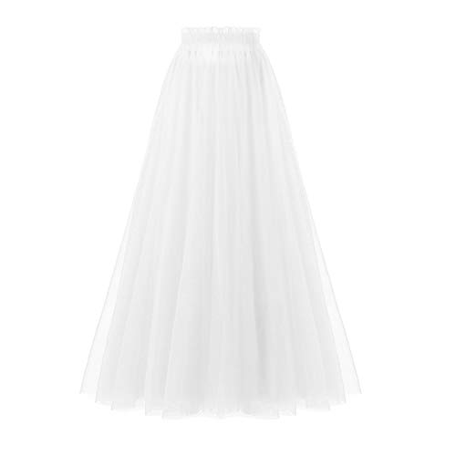 OBBUE Women's A Line Tulle Party Evening Tutu Skirts Tea Length White-L/XL