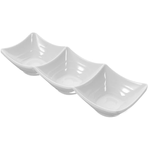 STOBAZA 3-Compartment Sauce Dipping Dish Appetizer Serving Dish for Condiments Seasoning Plates for Kitchen and Dining Table Reusable Snack Serving Tray 9.44 X 3.34 X 1.77 in