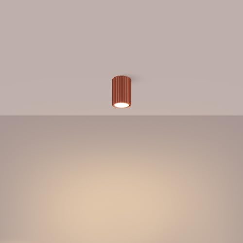 SOLLUX lighting Plafonnier LED - Spot de Plafond - en Aluminium - 1 Spot - 6,5 x 6,5 x 10 cm - Karbon Ocre Rouge