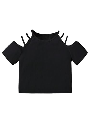 Girl's Cut Out Cold Shoulder T Shirt Short Sleeve Crew Neck Summer Tee Tops
