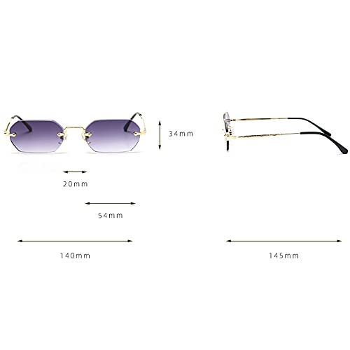 Men's Rectangular Sunglasses Frameless Sunglasses Rimless Octagonal Small Glasses Women Metal Gold Polygon Blue Brown UV400, brown