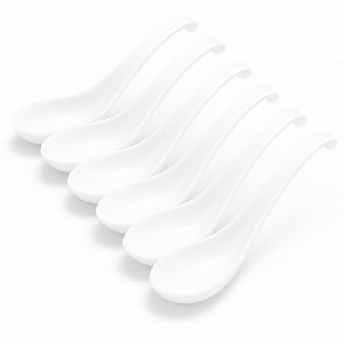 Image of Asian Soup Spoons Set - Durable Melamine Spoon for Ramen, Miso, Japanese & Chinese Soups - Comfortable Grip, Dishwasher Safe & Long-Lasting - Perfect for Home & Restaurant Use | One Set / 6PCS