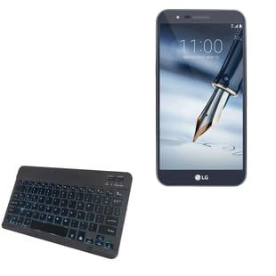 BoxWave Keyboard Compatible with LG Stylo 3 Plus - SlimKeys Bluetooth Keyboard - with Backlight, Portable Slim LED 7 Colors - Jet Black