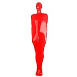 Sleeveless Zip Open Bondage Tight PVC One Piece Catsuit for Fetish Club Night Costume Party Halloween Red