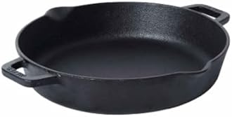 Meyer Pre Seasoned Cast Iron Skillet | Fry Pan | Iron Pan | Cast Iron Cookware| Cast Iron Frying Pan with 2 Side Handles | Gas and Induction Compatible, 24cm/ 1.6 litres, Black