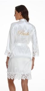 Giova Bride Bathrobe With Lace Trim Getting Ready Bridal Shower Robe Wedding Day Kimono3
