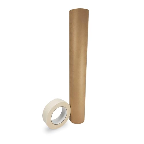 IDL Packaging 18" x 60 Yards Brown Masking Paper Set with Tape (1 Roll)