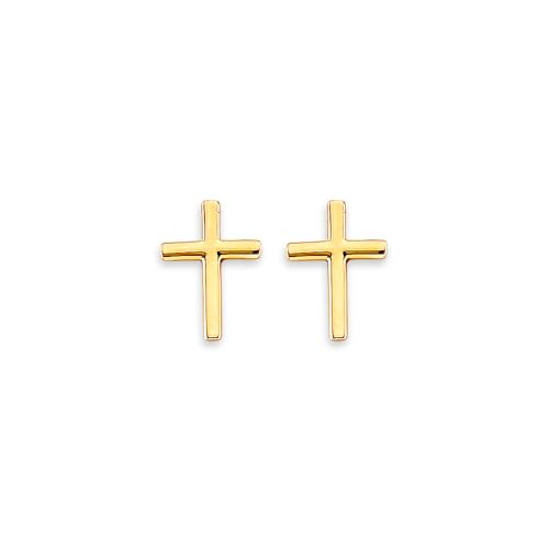 14k REAL Yellow Gold Cross Stud Earrings with Screw Back2