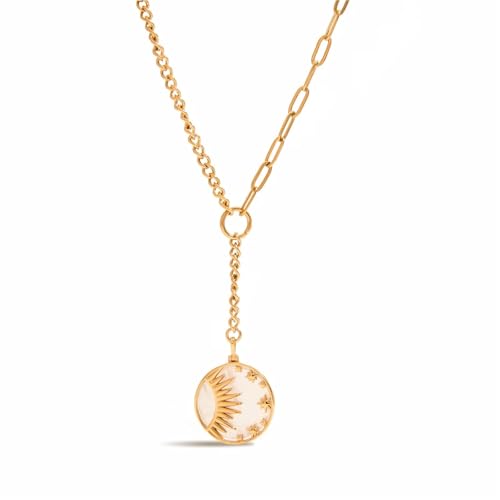 Collier pendentif pièce coquillage soleil étoile acier inoxydable pour femme