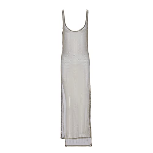 Generisch Strandkleid Damen Strand Vertuschen Rundhals Ärmellos Lang Tunika Strandabdeckung Sommerurlaub Strandponcho Elegante Beachkleider Bedecken...