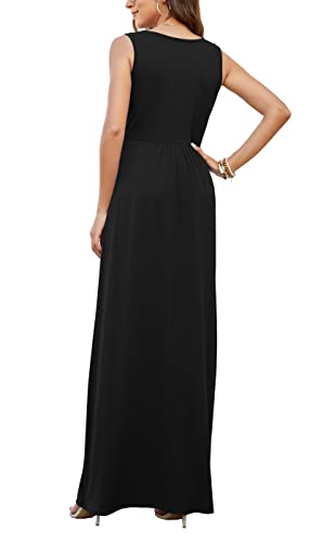AUSELILY Women's Sleeveless Formal Dress Deep V Neck Loose Plain Cocktail Long Maxi Dresses with Pockets 2025 New3