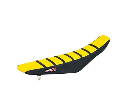Housse de selle Suzuki RM 125-250 CrossX jaune et noire à bandes