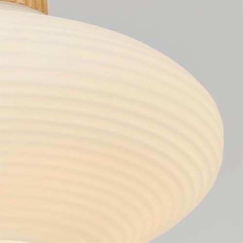 Lámpara colgante de cristal de leche con cúpula de madera y cable ajustable E27 7