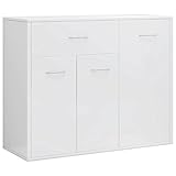 vidaXL Aparador de Madera Contrachapada Armario Auxiliar Cajonera Mueble Bajo Aparador Auxiliar para Salón Dormitorio Blanco Brillante