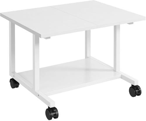 Image of 58165 Under Desk Printer Stand, 52 x 40 x 30cm Cart with Wheels, 2 Tier Mobile Printer Table for Home Office, Large Printer Stand with Storage, Office Stand, White