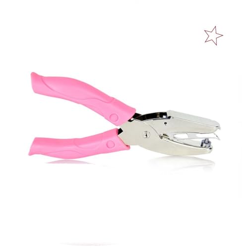 1PCS Handheld Hole Punch, DIY Arts Hole Punch Cute Hole Puncher with Pink Grip Metal Perforator for Home Office School (Star)