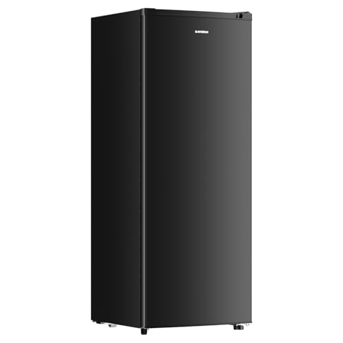 BANGSON 6.5 Cu.ft Upright Freezer, Stand up Freezer with Adjustable Thermostat, Removable Shelves, Reversible Single Door, for Bedroom/Home/Dorms/Apartment, Black