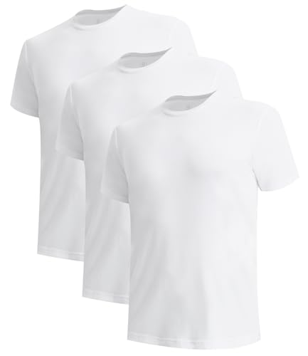 BAMBOO COOL Men’s Undershirts Slim Fit V-Neck/Crewneck, Moisture-Wicking T-Shirts Soft Stretch White Tees for Men, 3 Pack